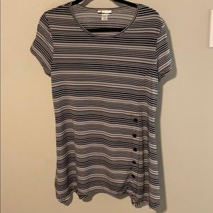 Striped tunic with button detail.